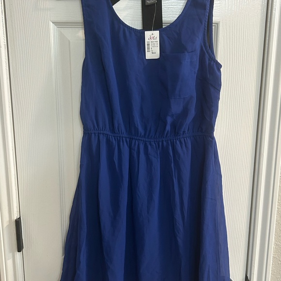 Dots royal blue and black fit and flare dress size small silver accent back nwt - Picture 2 of 8